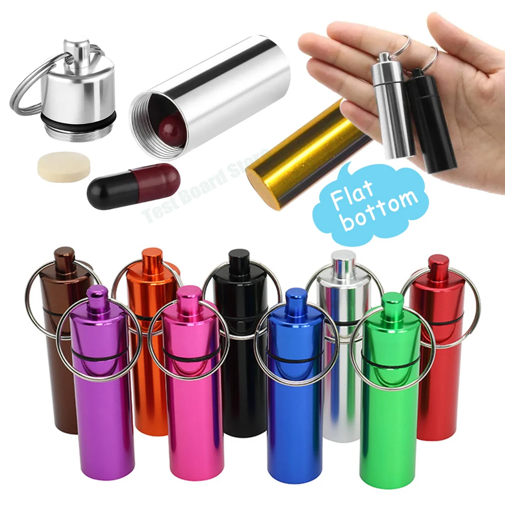 1Pce Color Outdoor Waterproof Aluminum Alloy Mini Pill Bottle Keychain Portable Pill Storage Container