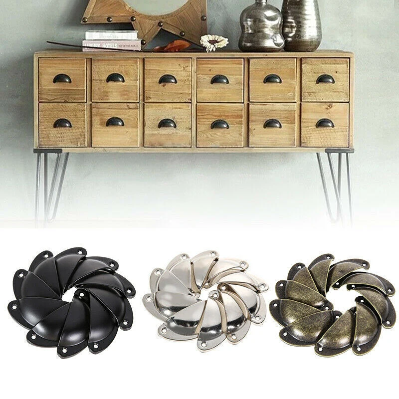 Furniture Handles Cup Pull Shell Handles Half Moon Kitchen Cupboard Cabinet Door Drawer Retro Metal Knobs Handles 6/12Pcs