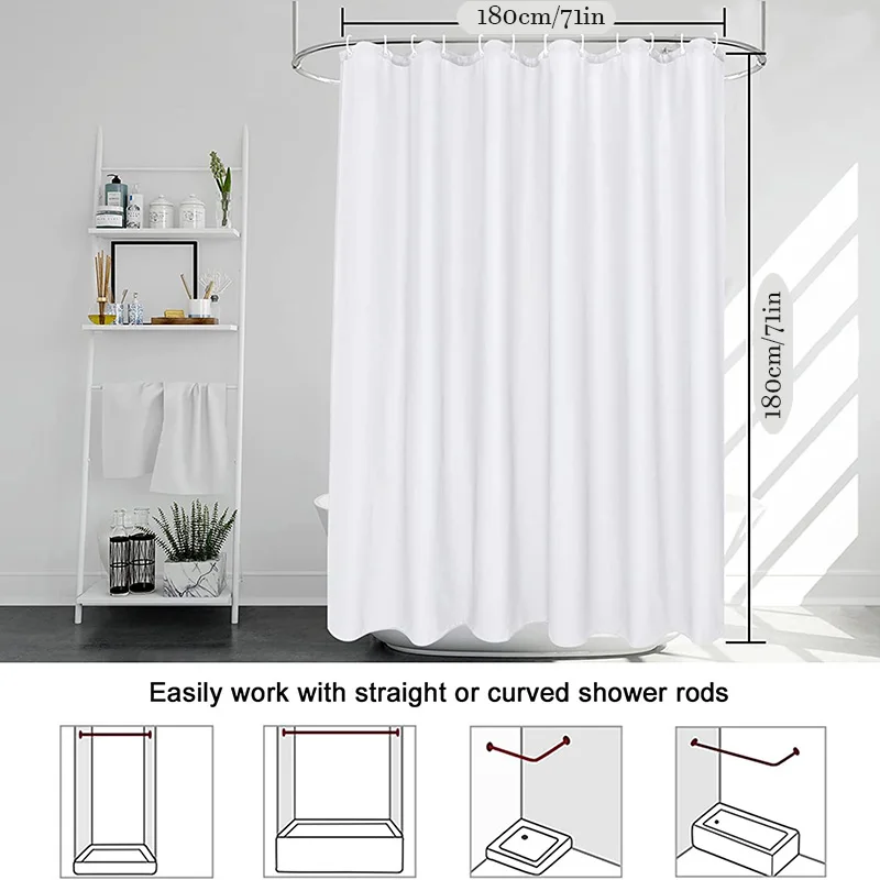 Shower Curtains White shower curtain 180 x 180 cm fabric shower lining waterproof and mildewproof 12 grommet holes