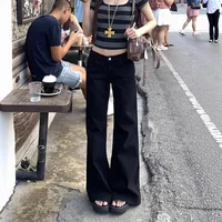 American Retro Low Waist Bell Bottom Jeans Women Summer High Street Spicy Wide Leg Horse Hoof Pants Black Loose Fit Denim