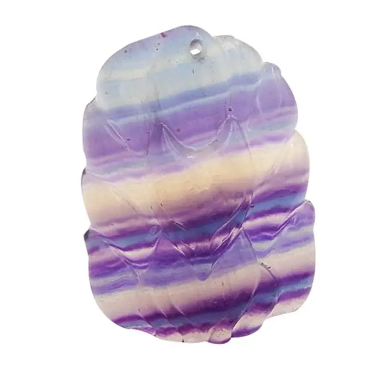 Natural Stone Fluorite Gemstone Carved Fox Pendant Jewelry Animal Necklace Accessories 45x32x9mm,26g