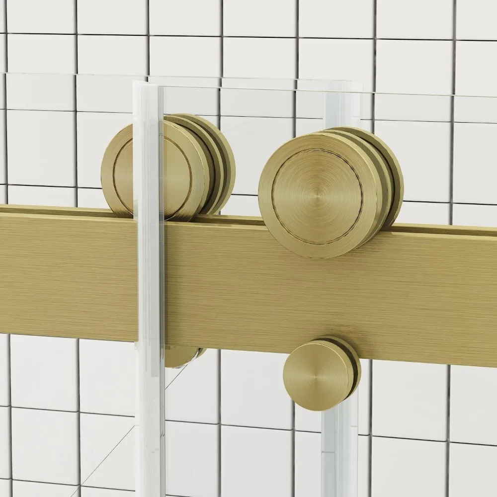 Frameless Shower Door, 56 1/8“-60” W X 76“ H, Aluminum, 5/16”8mm Clear Tempered Glass , with Handle, Double Sliding Shower Door 3