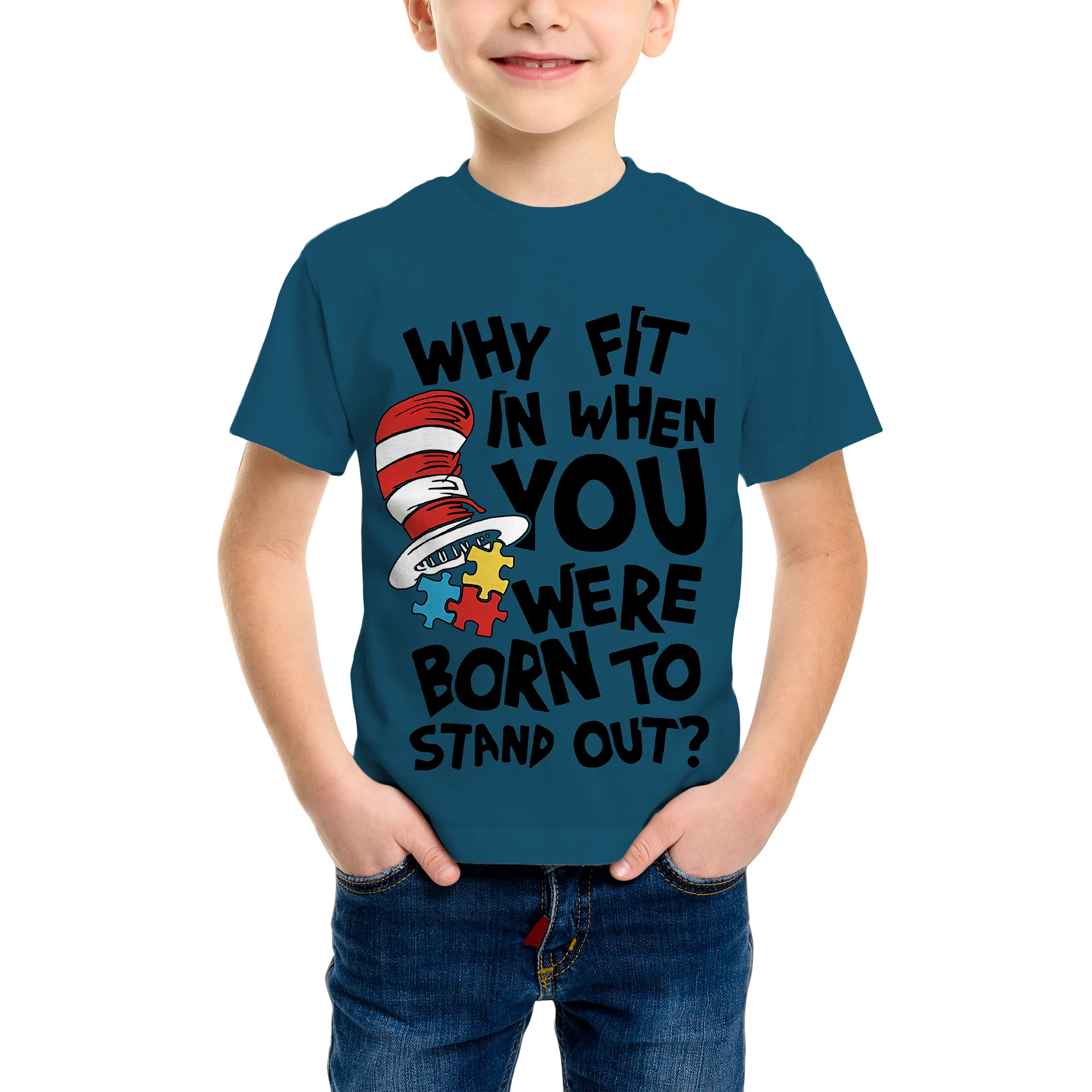 تي شيرت مطبوع ثلاثي الأبعاد للأولاد - تصميم كاجوال برقبة دائرية وأكمام قصيرة للشباب