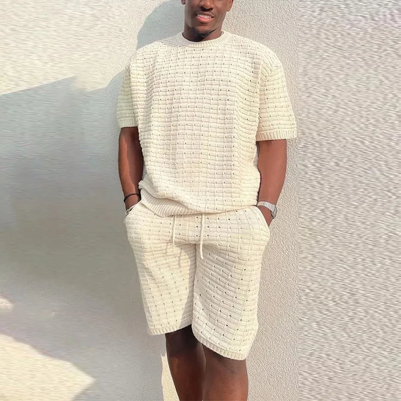 Men Suit Large Size Spring Summer Short Sleeve Knit Tops and