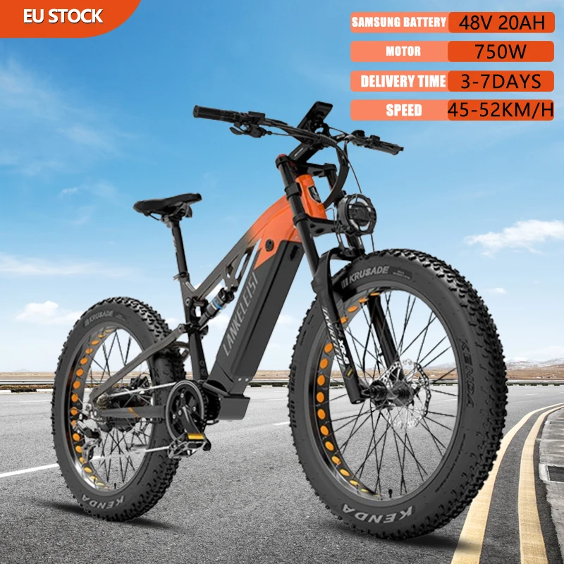 

EU UK Stock LANKELEISI Electric Bicycle 48V 20Ah BAFANG Motor 750W 26 Inch Fat Tire Electric Bike Mountain Snow off-road Ebike