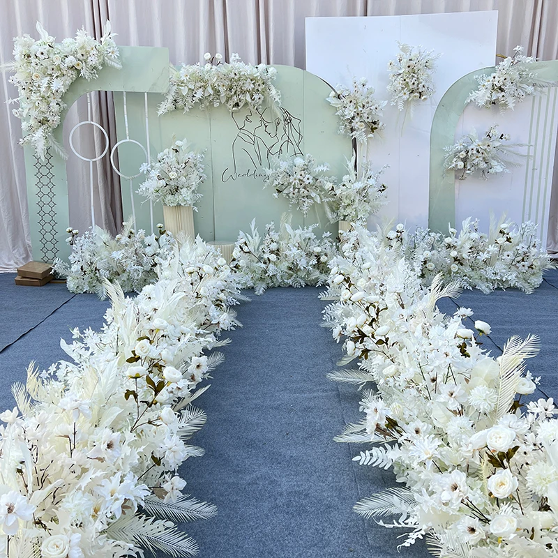 

Artificial Flowers Wedding Arrangement Road Leading Flower Row Walll Backdrop Decoration Photo Props Background T Stage Decor