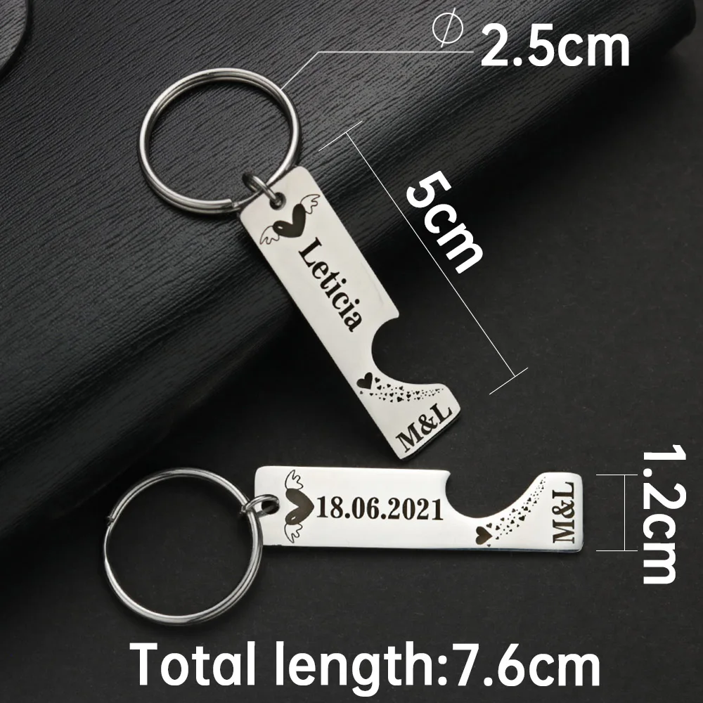 2 Pcs Personalized Heart Keychain Customized Date Name for