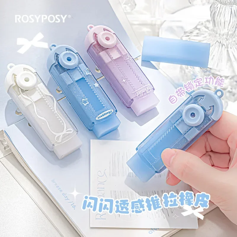 Pencil Eraser Eraser Pen Retractable Eraser Kneadable Eraser Eraser Refillable Pen Biscuit Eraser Plasticine Eraser 1 Piece Ins Cute Eraser for Kids Girl Sweet Chic Korean Bow Ribbon Star Pencil Eraser Pull-out Style Drawing Stationery