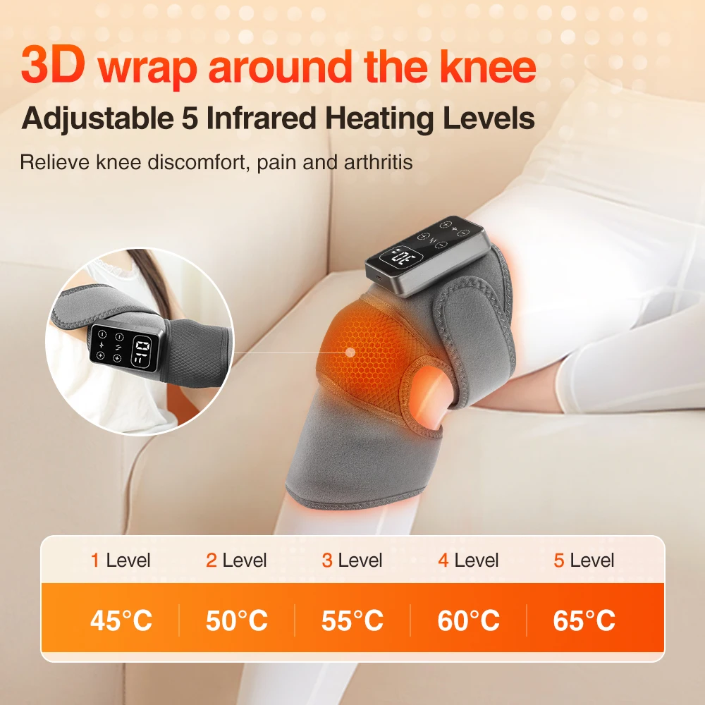 2PCS Electric Knee Protection Massager 3 Levels Vibration 5 Levels Hot Compress Leg Joint Muscle Relax Heating Knee Pads
