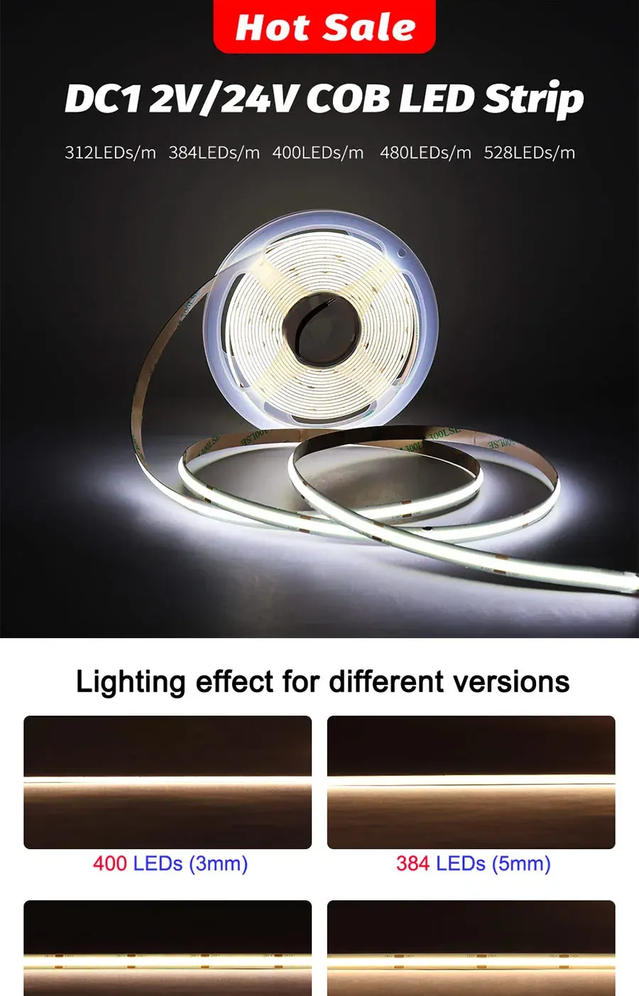 5m 10m Flexible 12V 24V LED COB Strip Light Bar Scc18019bb7c44879907ba7faaea4fbf1V