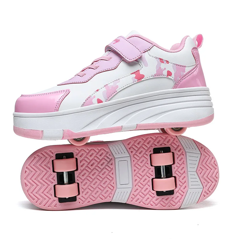 נעלי רולר לילדות 4 - עם חישוק ולולאה מתכווננת, עור נושם, סקייטים לילדים אוניברסליים למתחילים, מתנה מושלמת