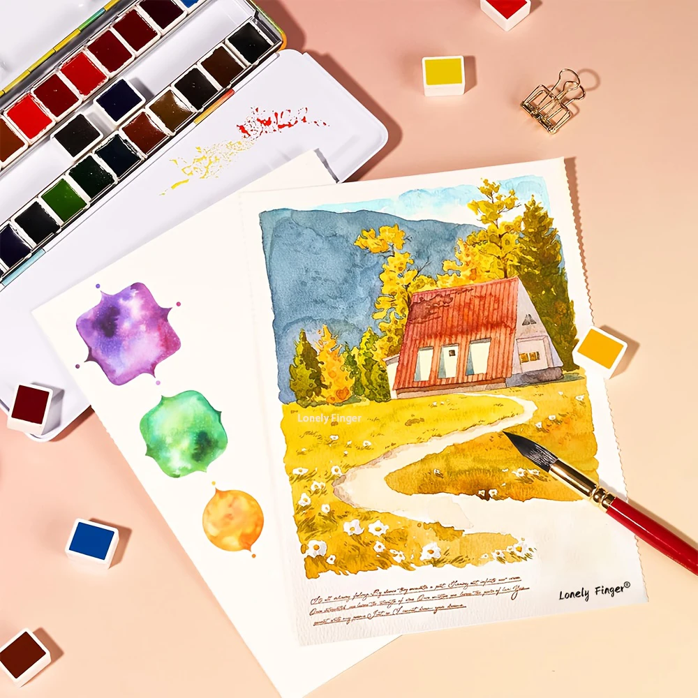 26개의 하프 팬과 접힌 팔레트가 있는 빈 수채화 트레이 팔레트 구아슈 유화용 휴대용 금속 상자