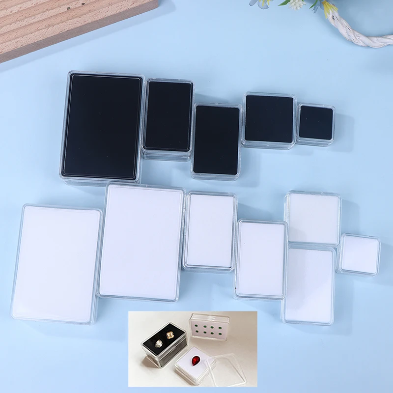 Transparent Diamond Jewelry Display Box With Foam Pad Bare Stone Gem Storage Container Case Glass Beads Organizer Packaging Box