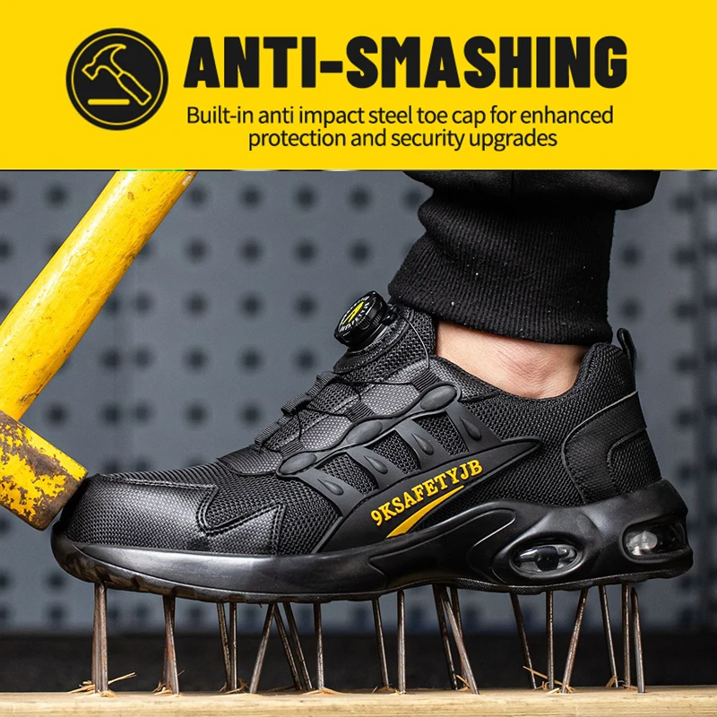 Chaussures de sécurité à coussin d'air pour hommes, chaussures de travail à boucle rotative, baskets indestructibles, bottes de sécurité anti-perforation, de protection_voghion.com