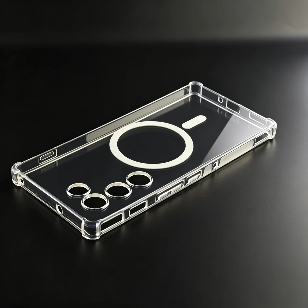 Transparent TPU Shockproof Magnetic Case - Golden