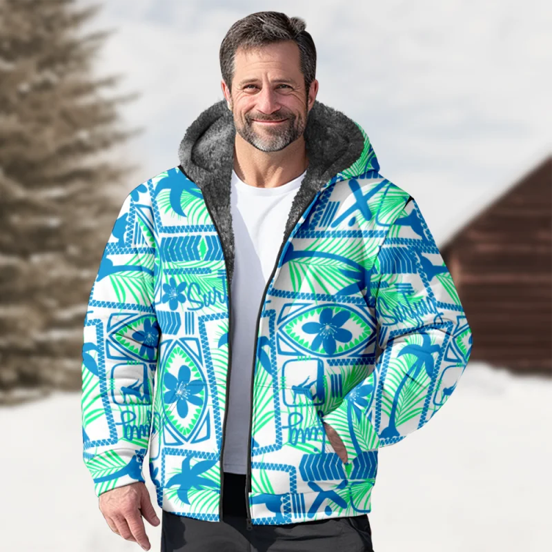 New Creative Cotton Coat Hooded Sweater Casual Print Men's Fur Loop Arctic Velvet Zipper Patch Pocket Hooded Sweater a46