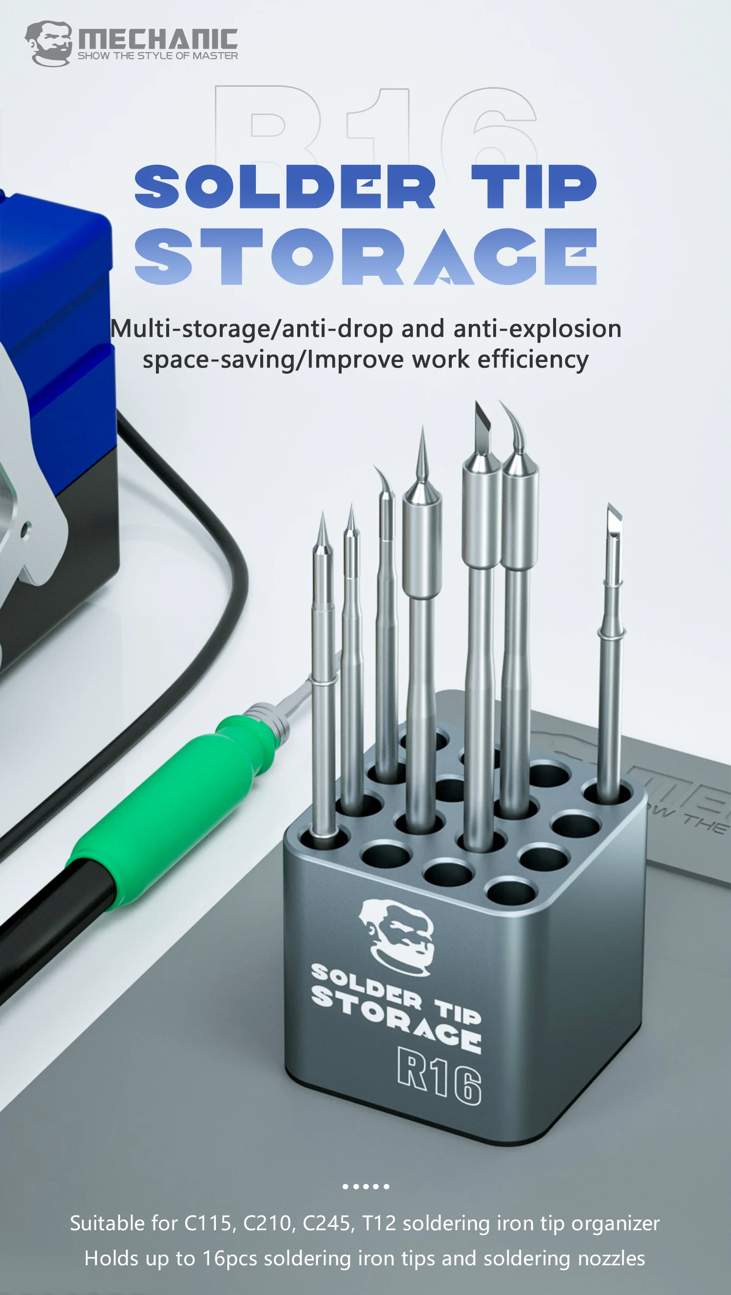 soldering iron tips storage box mechanic R16 multifunctional for C210 C245 C115 T12 heating core