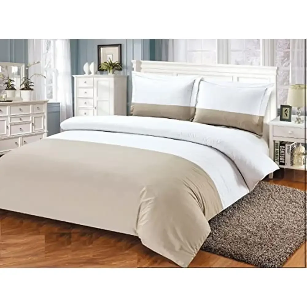 Sateen Cotton Luxury 8 Piece Duvet Set Bedding Cover Set 300 Thread Count French Hotel Pattern Taupe Full