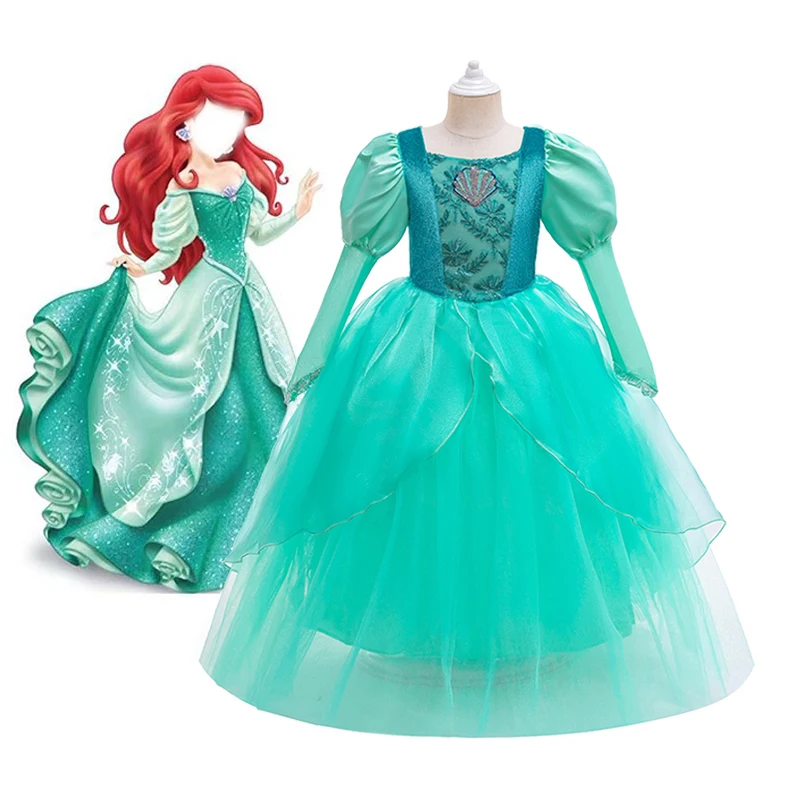 

Ariel Princess Dress Girl Halloween Mermaid Ariel Role Play Long Sleeve Princess Dress