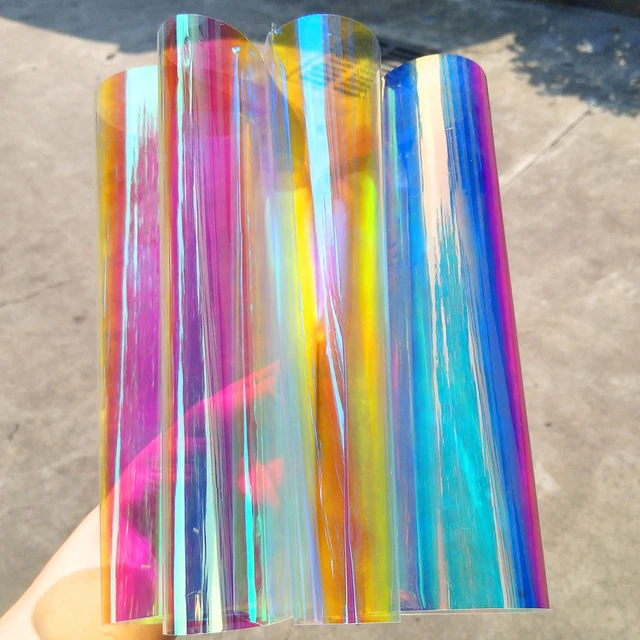 Holographic Clear Window Film Iridescent Window Dichroic Film Decorative  Glass Sticker Self-Adhesive Rainbow Cellophane Roll