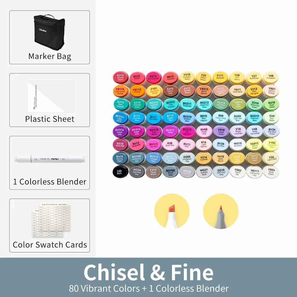 Set 80 Pennarelli A Base Alcolica Con Doppia Punta – Kit Professionale Per Graffiti, Manga E Schizzi Con Custodia E Supporto (80 Colori)