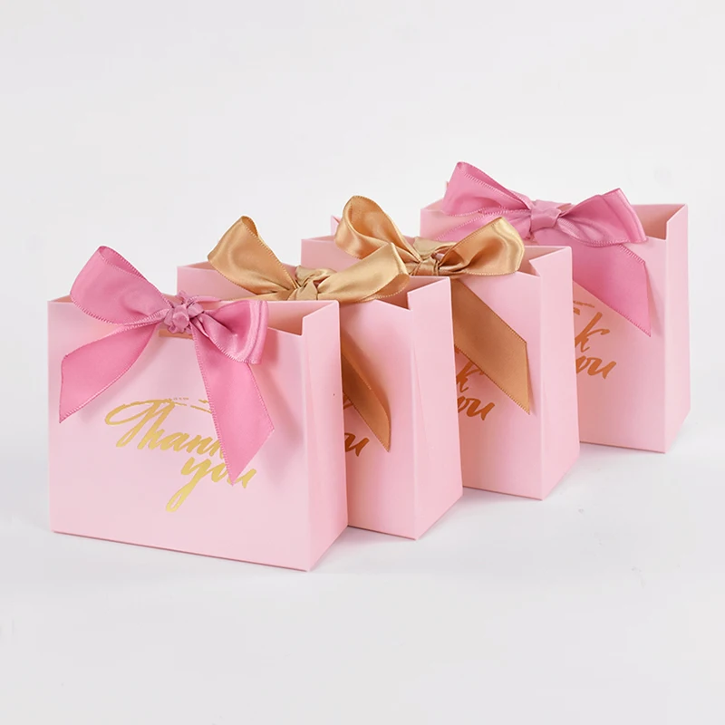 24Pcs Pink Thank You Candy Bags Wedding Favors Chocolates Gift Packaging Paper Box Birthday Party Baby Shower Decor Supplies
