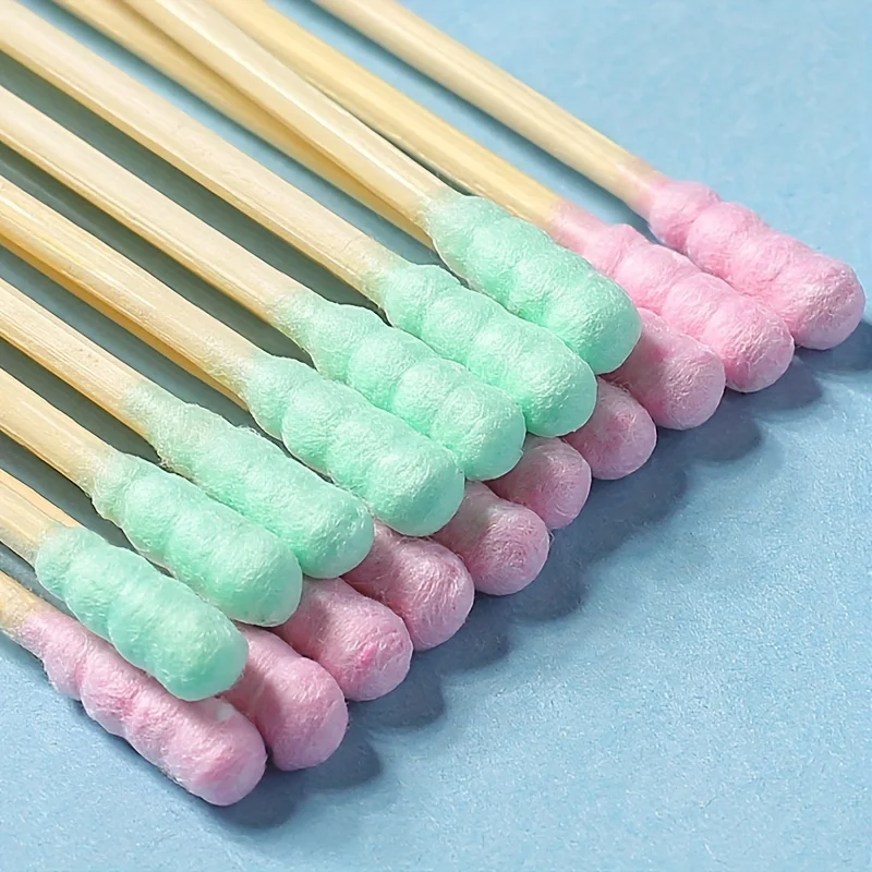 100PCS cute pink high-quality double-headed cotton swab, suitable for effectively cleaning ears and nose, as well as makeup 4