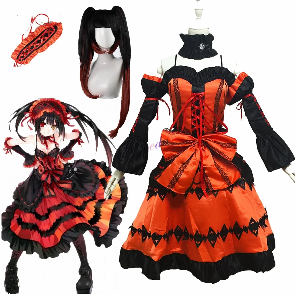 

Anime DATE A LIVE Tokisaki Kurumi Cosplay Costume Wig Fancy Gothic Lolita Princess Dress Women Nightmare Halloween Party Outfit