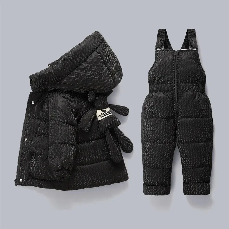 Korean Winter Baby Girl 2PCS Clothes Set Cartoon Bear Hooded Toddler Girl Down Jacket Infant Overalls Jumpsuit 1-3 Year Snowsuit