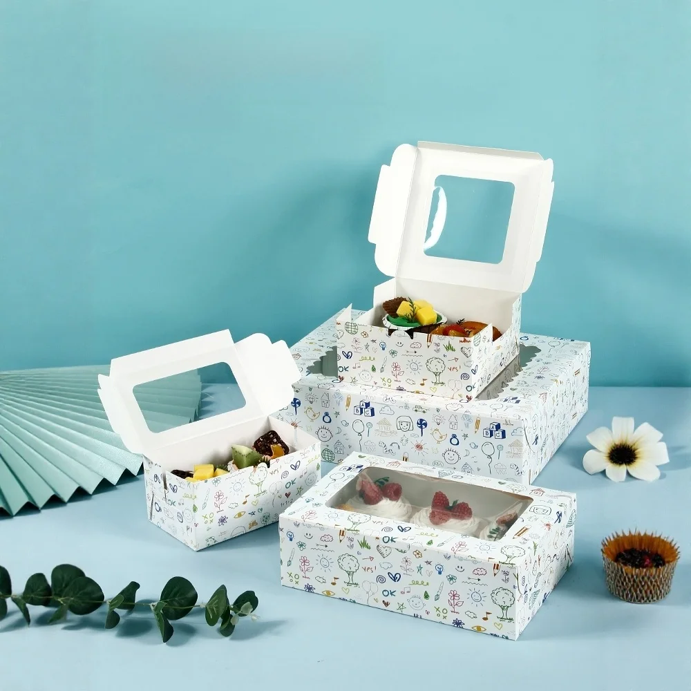 Bakery Paper Cupcake Paaging Box Window Openable Pastry Tart Muffin Container Cusizable Kitchen Cooking Baking Supplies