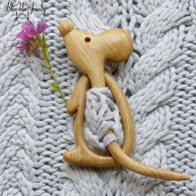 Brooch Pin With Wooden Animal Pattern Diy Craft Badge Cartoon Pin Funny Cute Shawl Pin Scarf Buckle Clasp Pins Jewelry Gift