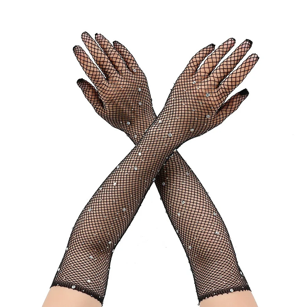 New Mesh Long Mittens Party Dress Cosplay Fishnet Gloves Punk Hip Hop Dance Costume Performance Gloves Party