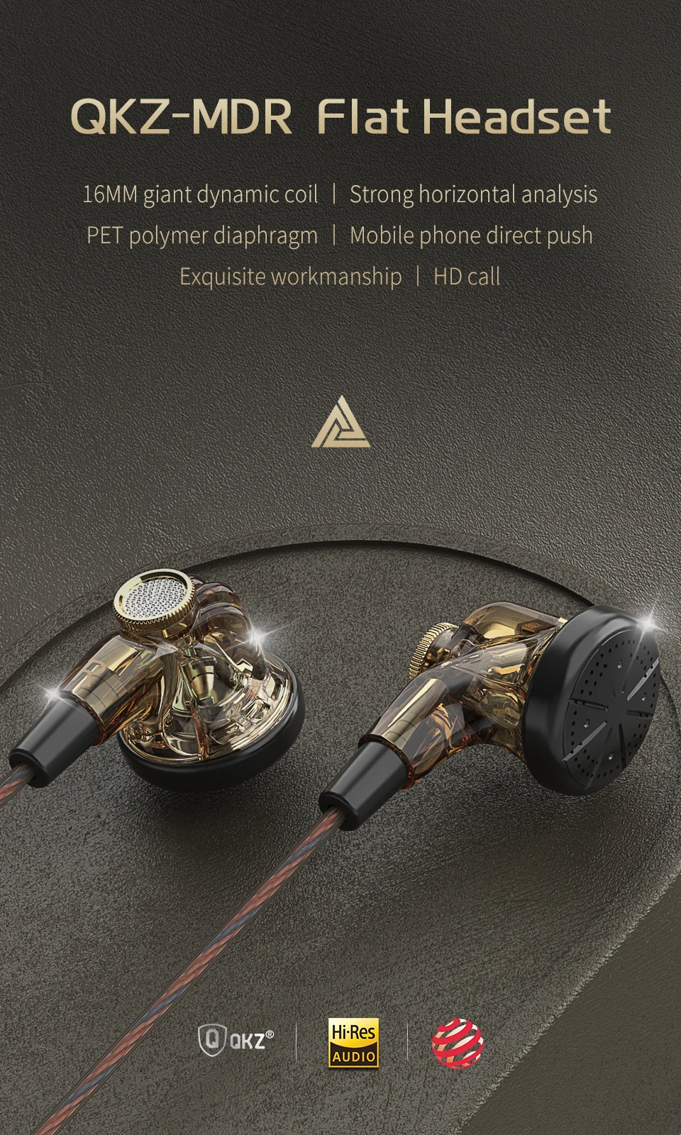 MDR Flat-Head Headphones 16MM Large Dynamic HIFI Bass Sport Earbuds Music Wired
