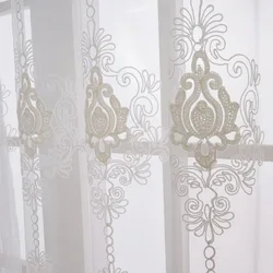 New European American Style Light Luxury Embroidered White Lace Window Curtain Decor Curtains for Living Dining Room Bedroom