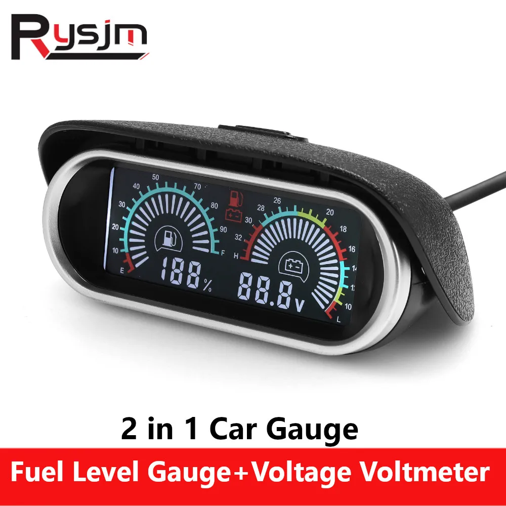Universal 2 IN 1 Car Trucks LCD Digital Fuel Level Gauge + Voltmeter ...