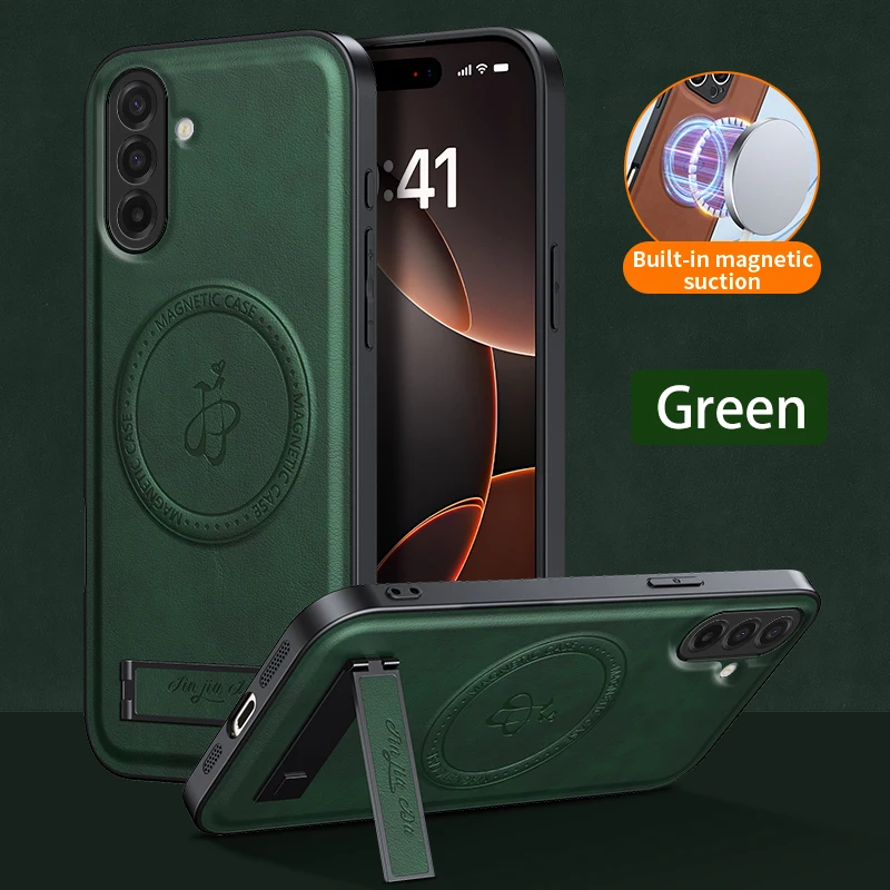 Leather Stand Case with Magnetic Holder and Camera Protection