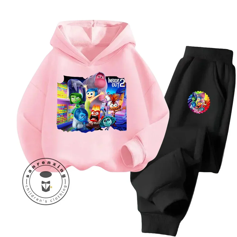Cartoon Inside Out Suitable for Children 3-14 Years Old Fall Winter Lightweight Durable Fashion Hoodie + Pants Tracksuit