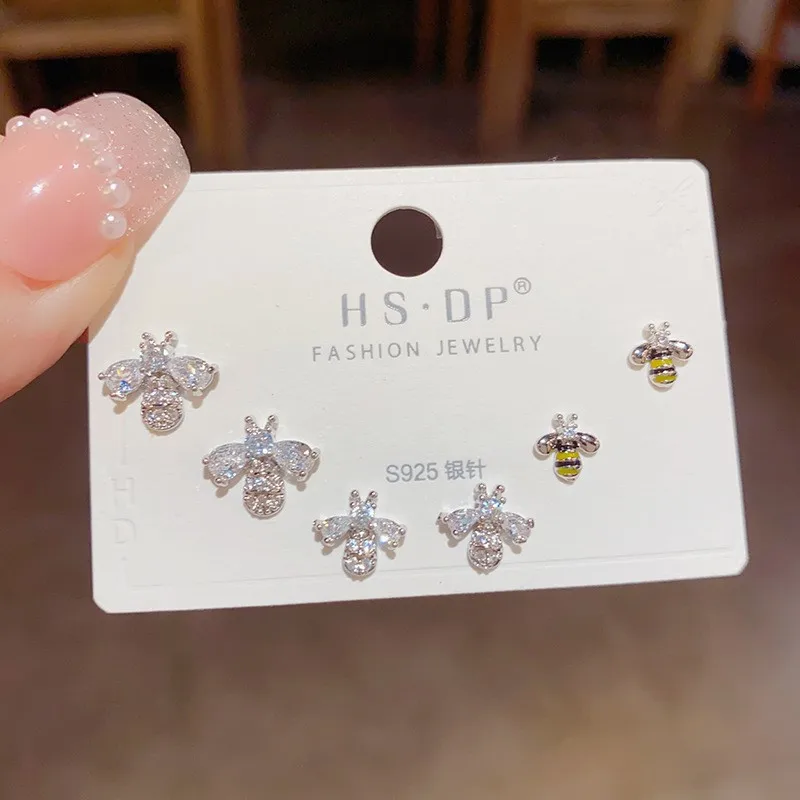 6Pcs/set Bee Animal Zircon Earring Sets for Women Exquisite Fashion Gold Color Stud Earrings Grils Birthday Gifts