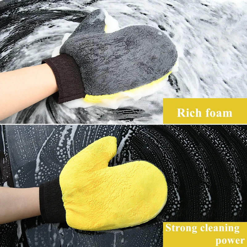 Car Washing Gloves Double-sided Waterproof Coral Velvet Short Wool Mitt Brush Cleaning Tools