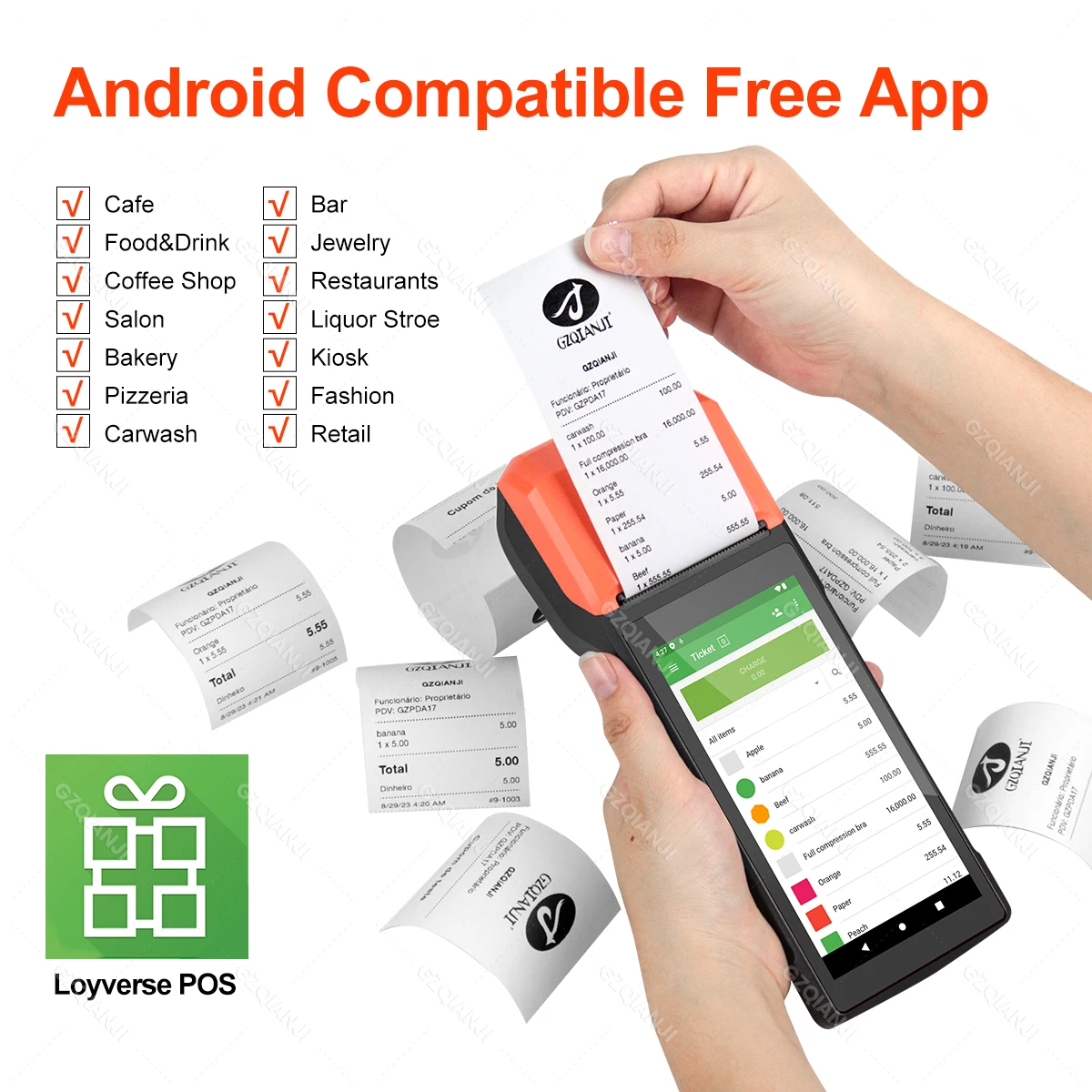 Handheld PDA Printer Handheld Commercial PDA Android 8.1/13 Bulit-in 58mm Thermal Receipt Printer NFC Optional for Cafeteria WIFI Bluetooth Connect