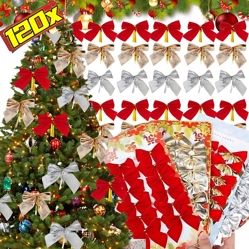 Wholesale Christmas Bow Red Gold Mini Xmas Tree Bowknot Pendant Ornaments for Home Decoration Navidad New Year Party DIY Gifts