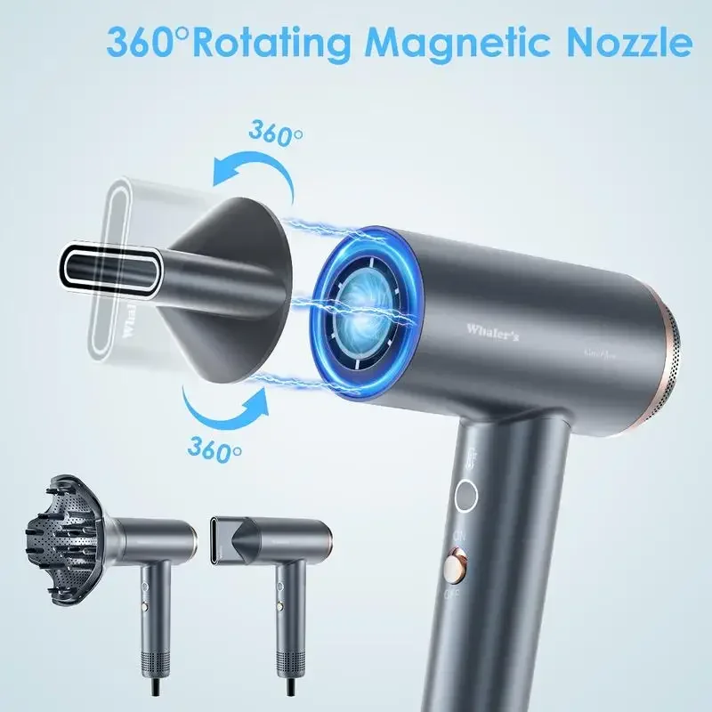 WHALER'S Professional Ionic Hair Dryer Hair with Diffuser and Concentrator, Ionic Dryer, 3-Segment Heat Setting