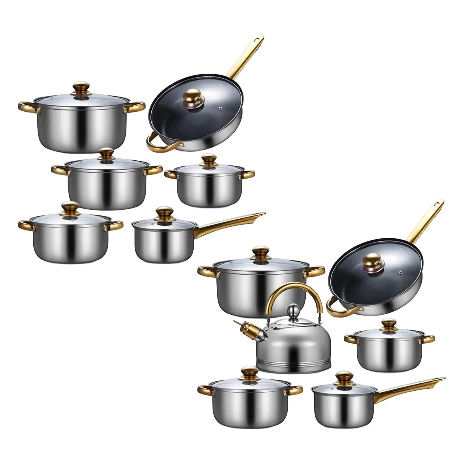 6Pcs Stainless Steel Soup Pot Saucepan Frying Pan with Glass Lid Nonstick Pan Portable Kitchen Cooking Set for Kitchen Home