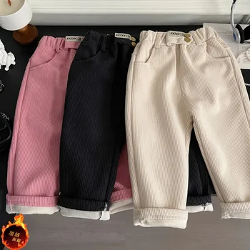 Kids Warm Pants Boy Girls Autumn Winter Corduroy Thick Outer Wear Sports Trousers 1-9Y Children Clothes Casual High Waist Pants 1