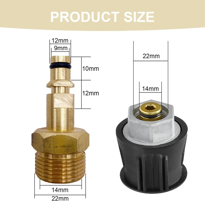 M22Quick Connect Adapter M22 14mm Connector for Karcher K2-K7 With Brass Washer Gun Hose Pipe Convert Tool Quick Release Adapter 2