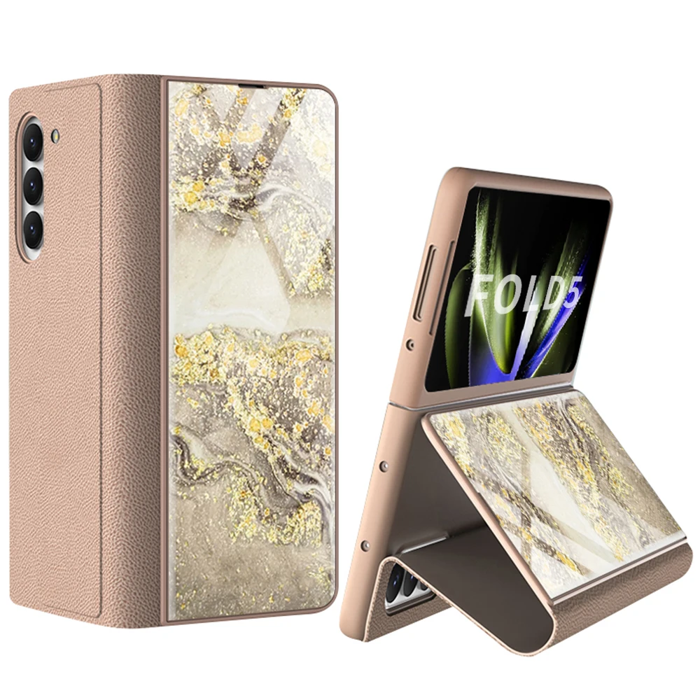 

For Samsung Galaxy Z Fold 5 Case Glass and Leather Hard 360 Full Protector Cover for Galaxy Z Fold5 5G Funda