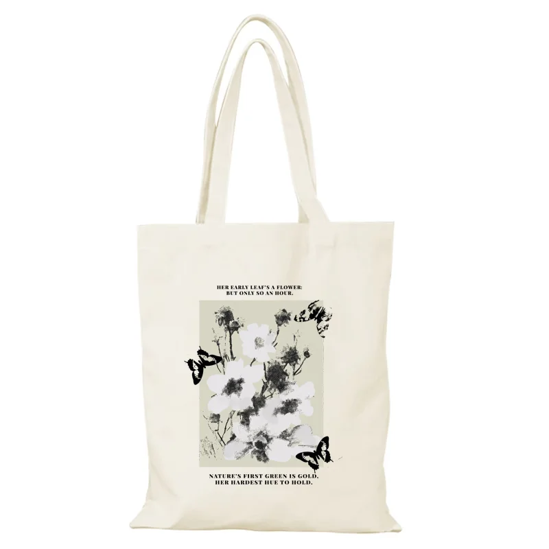 Canvas Einkaufstasche Frau Mode Blumen Dame Taschen Neue Handtaschen Falten Einkaufstasche frauen Eco Shopper Strand Tuch Handtasche die – Detail 10