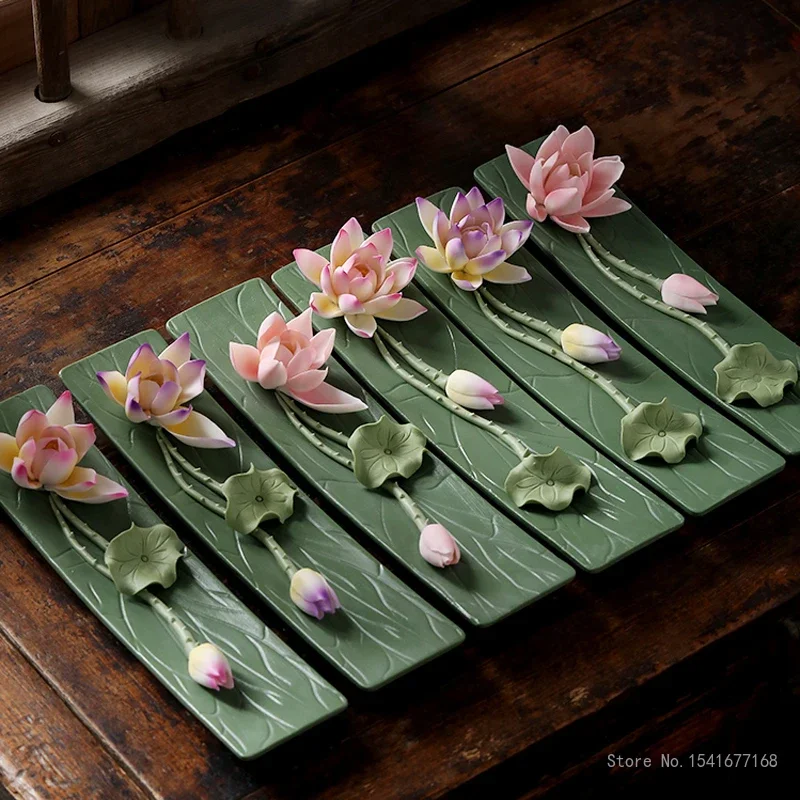 Creative Ceramic Handmade Lotus Thread Fragrance Insertion Seat, Tea Ceremony, Indoor Household Zen Aromatherapy Stove Tray Base