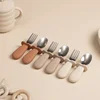 2pcs/Set Baby Tableware Children Utensil Stainless Steel Food Feeding Spoon Fork Set Infant Toddler Silicone Dinnerware Cutlery 3