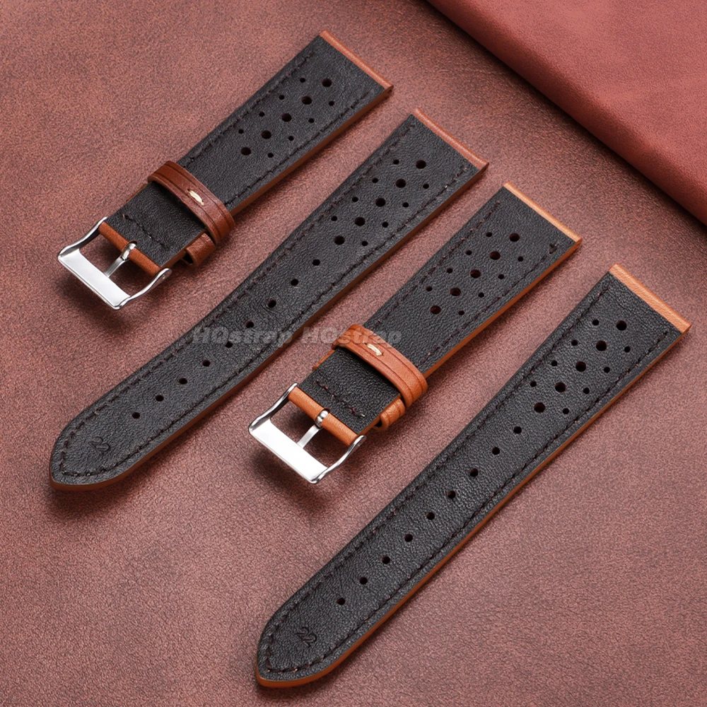 Premium Handcrafted Vintage Brown & Black Leather Watch Strap – Breathable Cowhide Wristband